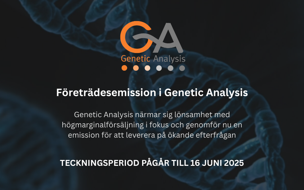 Genetic Analysis Accelerates its Commercialization Journey